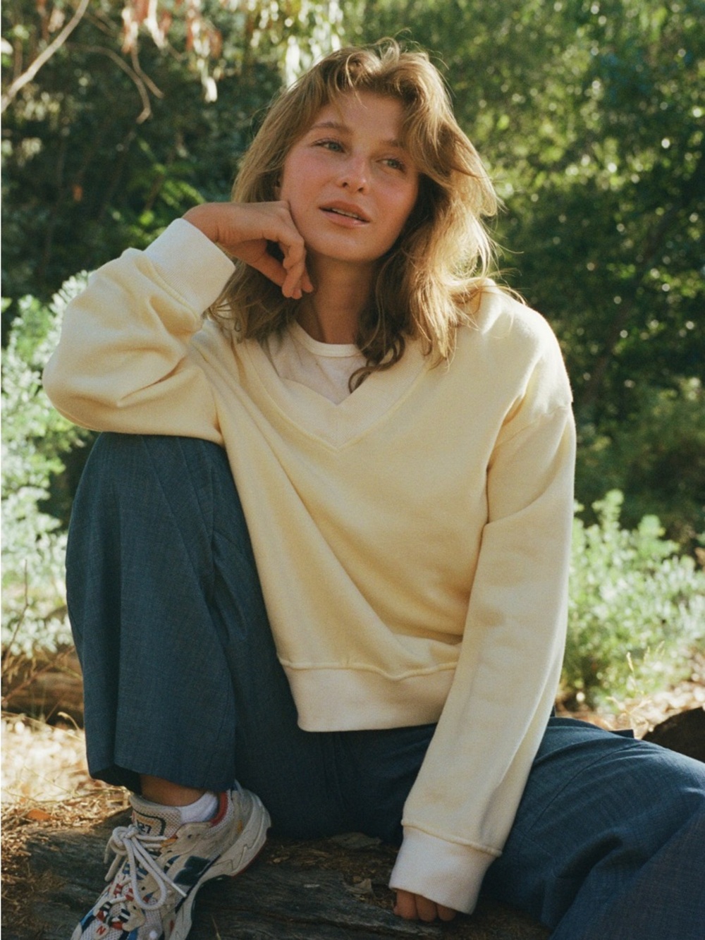 LA Relaxed organic cotton Sweatshirt butter yellow v neck